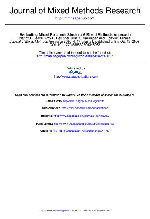 (PDF) Evaluating Mixed Research Studies: A Mixed Methods Approach