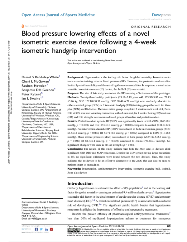 (PDF) Effects Of Habitual Isometric Handgrip Exercise On Central Blood ...