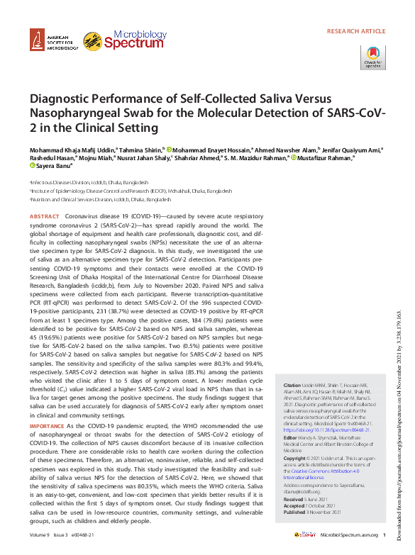 (PDF) Diagnostic Performance of Self-Collected Saliva Versus ...