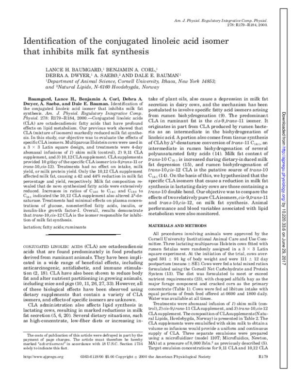 (PDF) Identification of the conjugated linoleic acid isomer that inhibits milk fat synthesis