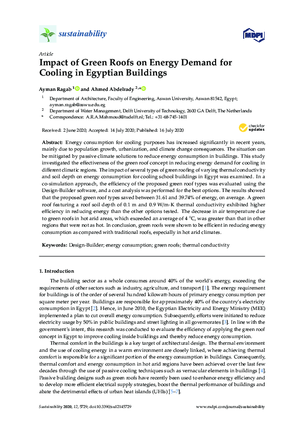 (PDF) Impact of Green Roofs on Energy Demand for Cooling in Egyptian ...