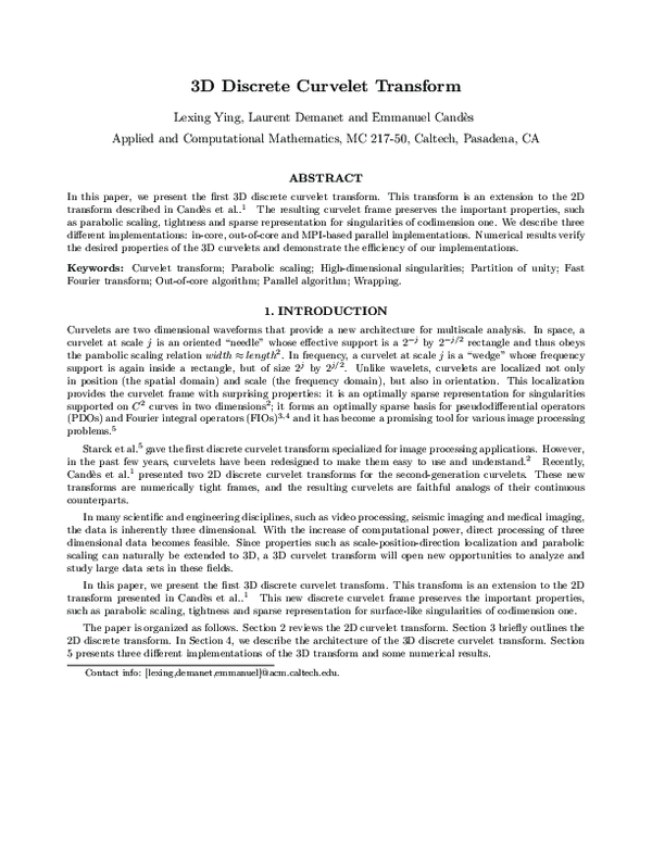 (PDF) 3D discrete curvelet transform