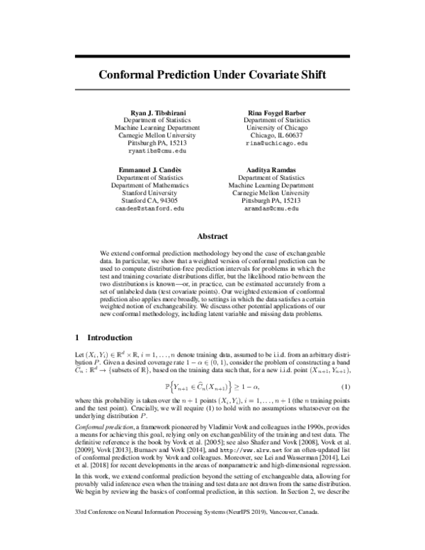(PDF) Conformal Prediction Under Covariate Shift