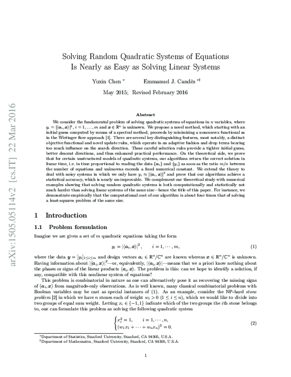 (PDF) Solving Random Quadratic Systems of Equations Is Nearly as Easy ...