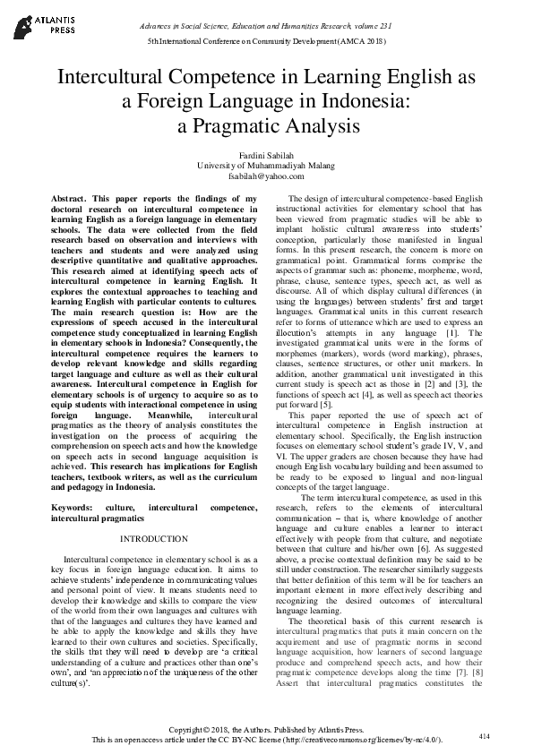(PDF) Intercultural Competence in Learning English as a Foreign ...