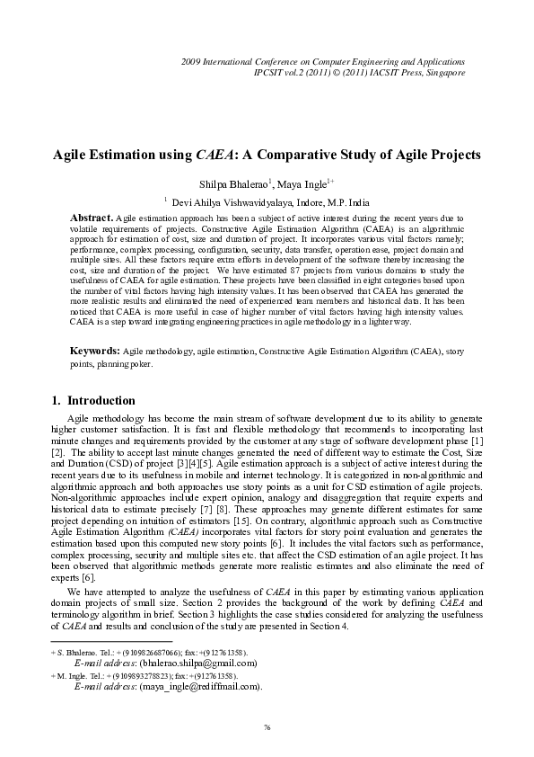 (PDF) Agile Estimation using CAEA: A Comparative Study of Agile Projects