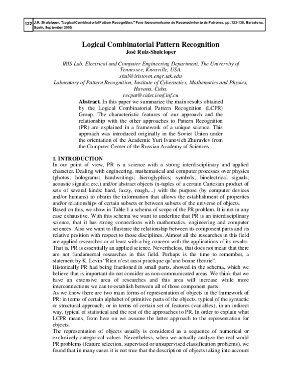 (PDF) Logical Combinatorial Pattern Recognition