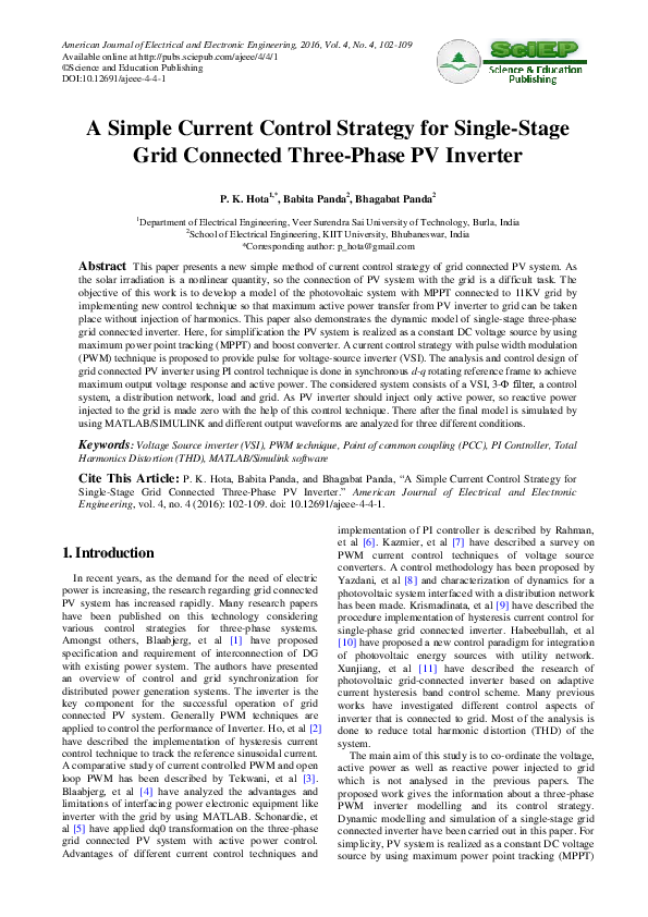(PDF) A Simple Current Control Strategy for Single-Stage Grid Connected ...