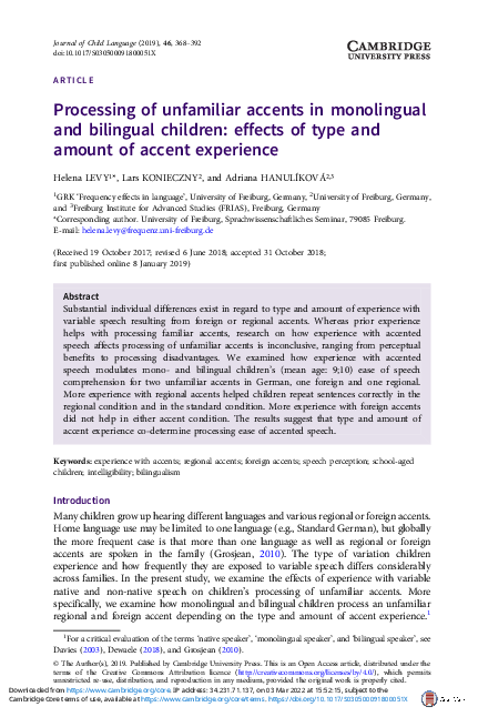 (PDF) Processing of unfamiliar accents in monolingual and bilingual ...
