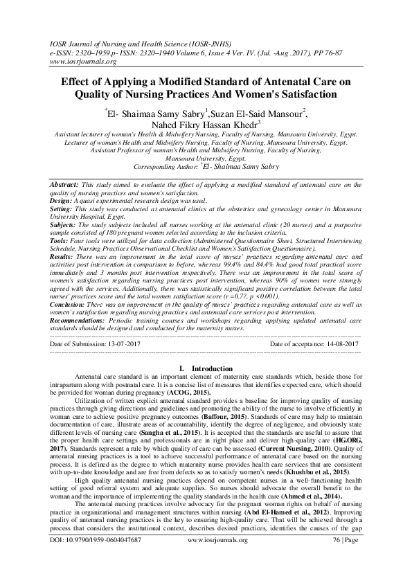 (PDF) Effect of Applying a Modified Standard of Antenatal Care on ...