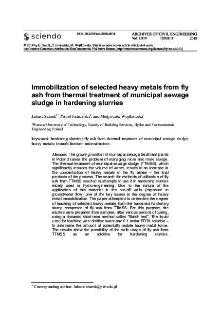 (PDF) Immobilization of selected heavy metals from fly ash from thermal ...