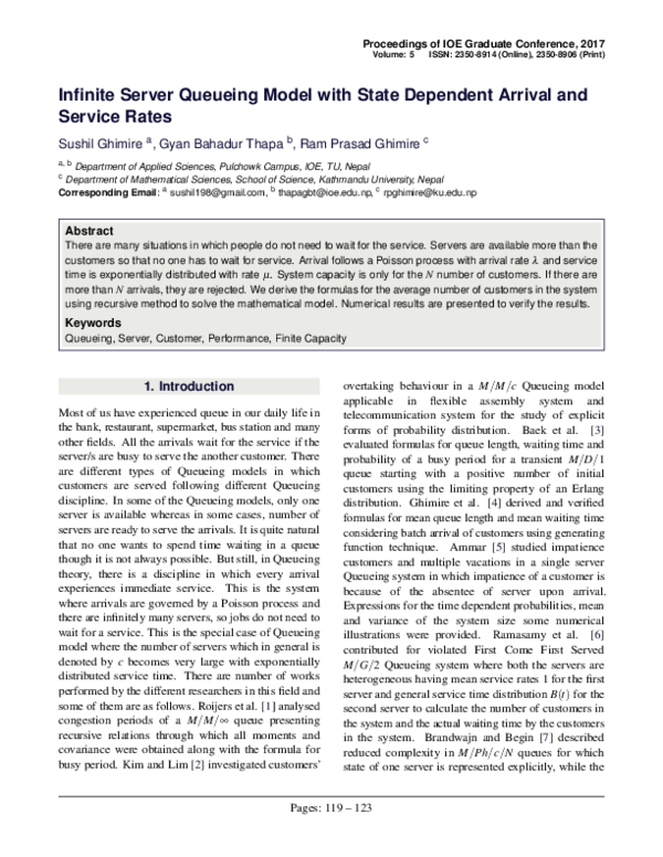 (PDF) Infinite Server Queueing Model with State Dependent Arrival and ...