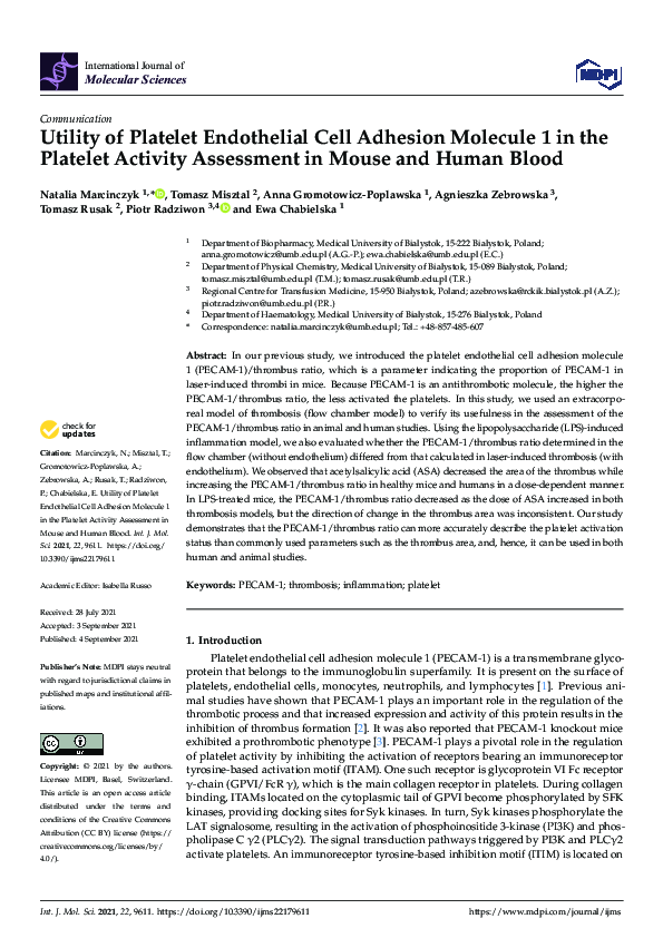 (PDF) Utility of Platelet Endothelial Cell Adhesion Molecule 1 in the ...