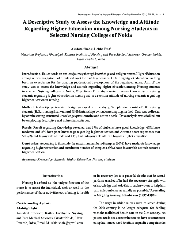 (PDF) A Descriptive Study to Assess the Knowledge and Attitude ...