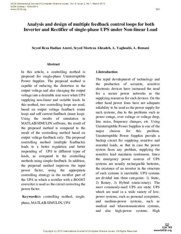 (PDF) Analysis and design of multiple feedback control loops for both ...