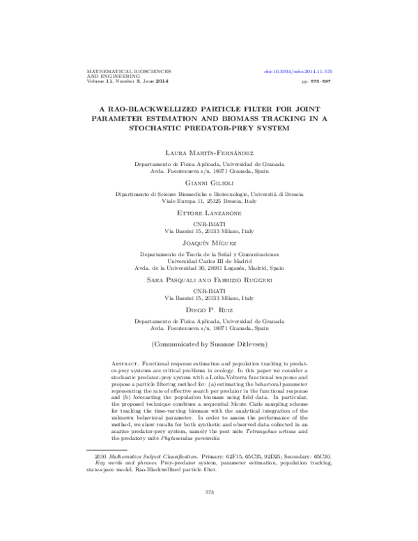 (PDF) A Rao-Blackwellized particle filter for joint parameter ...