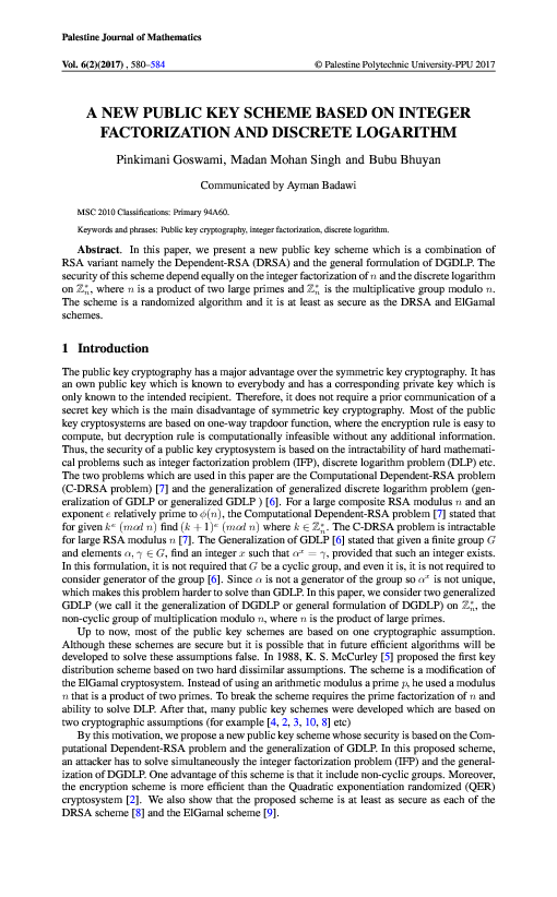 (PDF) A New Public Key Scheme Based on Integer Factorization and ...
