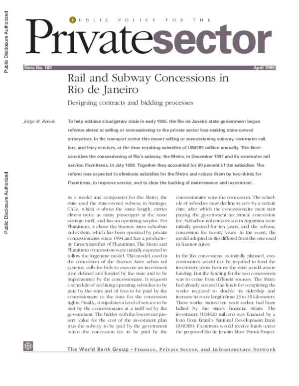 (PDF) Rail and subway concessions in Rio de Janeiro : designing ...