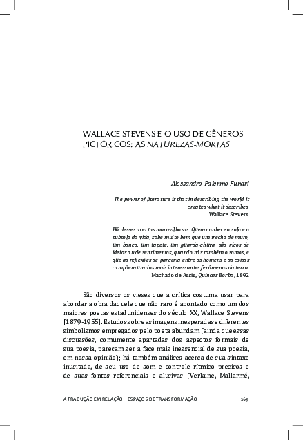 (PDF) WALLACE STEVENS E O USO DE GêNEROS PICTóRICOS: AS NATuRezAs ...