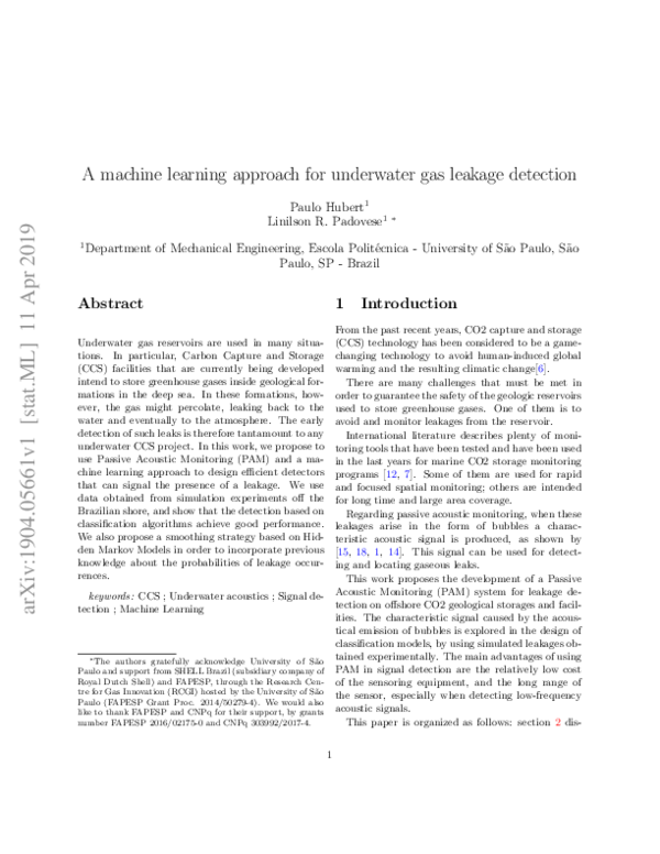 (PDF) A machine learning approach for underwater gas leakage detection
