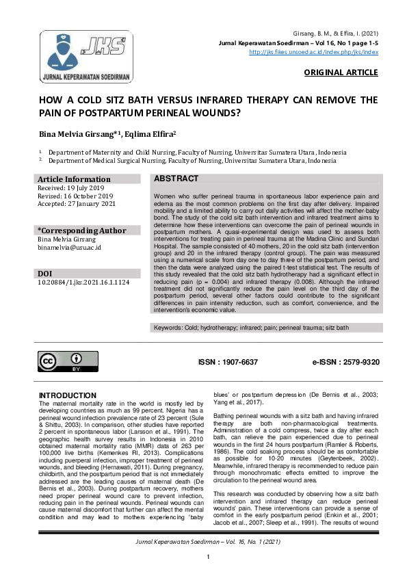 (PDF) How A Cold Sitz Bath Versus Infrared Therapy Can Remove the Pain