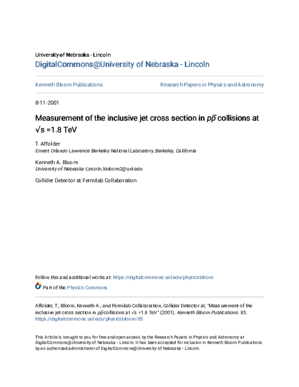 (PDF) Measurement of the inclusive jet cross section in pp [over ...