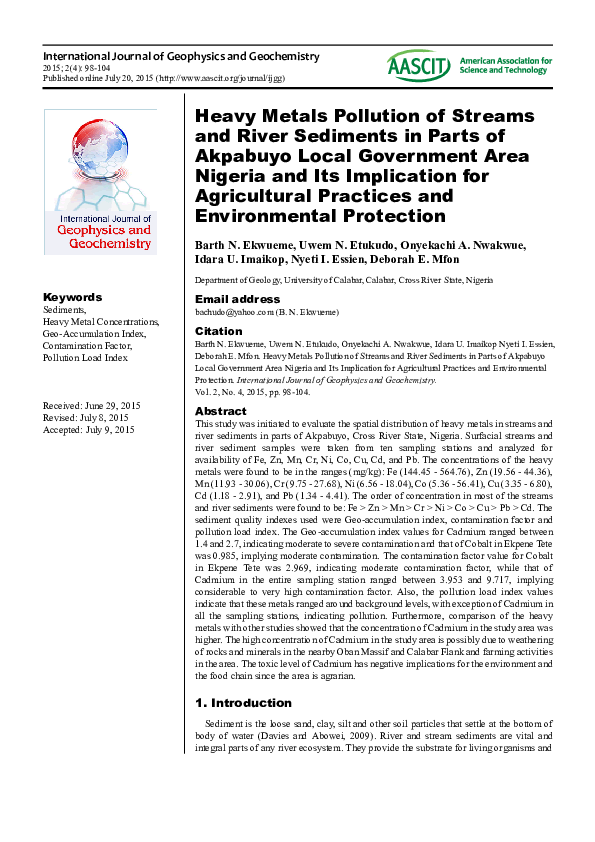 (PDF) Heavy Metals Pollution of Streams and River Sediments in Parts of ...