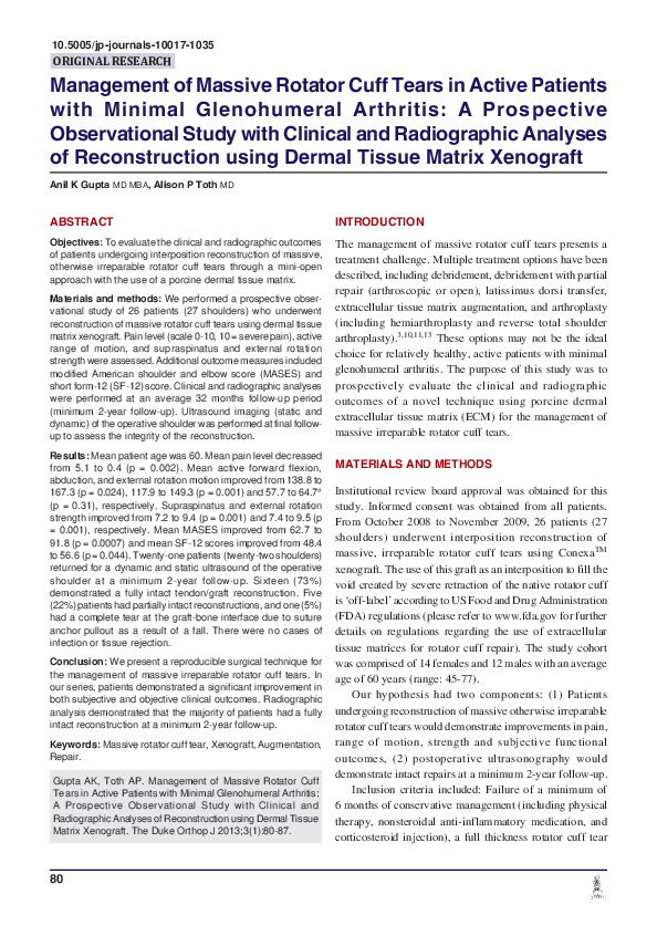 (PDF) Management of Massive Rotator Cuff Tears in Active Patients with ...