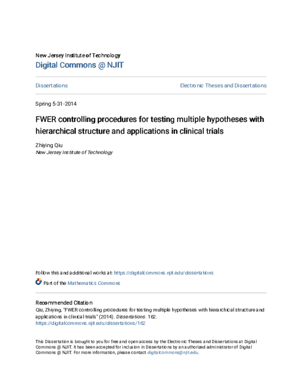 (PDF) FWER controlling procedures for testing multiple hypotheses with ...