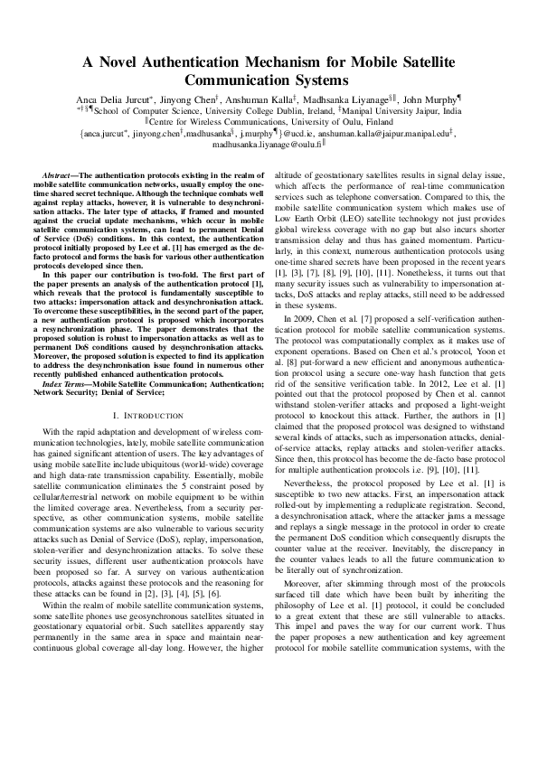 (PDF) A Novel Authentication Mechanism for Mobile Satellite ...