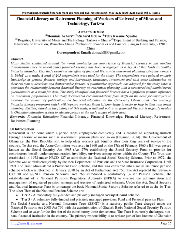 (PDF) Financial Literacy on Retirement Planning of Workers of ...