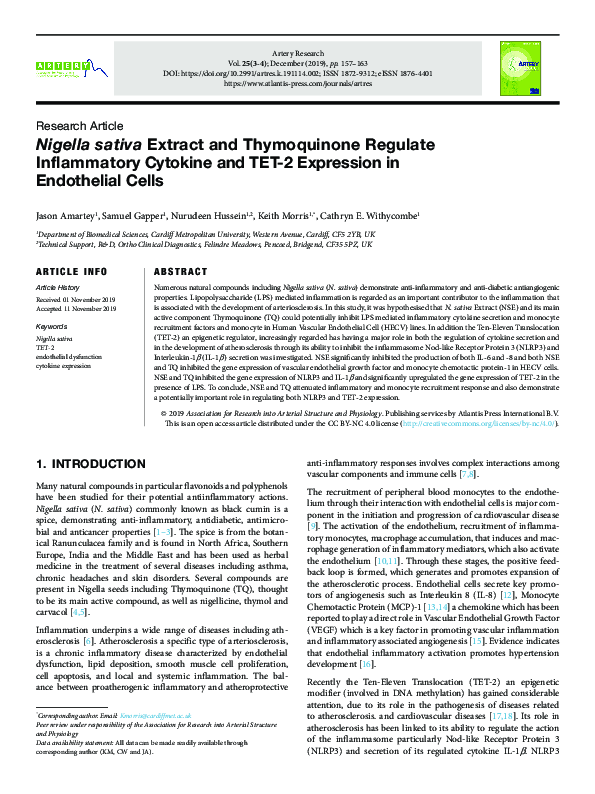 (PDF) Nigella sativa Extract and Thymoquinone Regulate Inflammatory