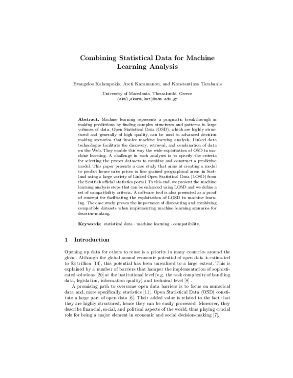 (PDF) Combining Statistical Data for Machine Learning Analysis