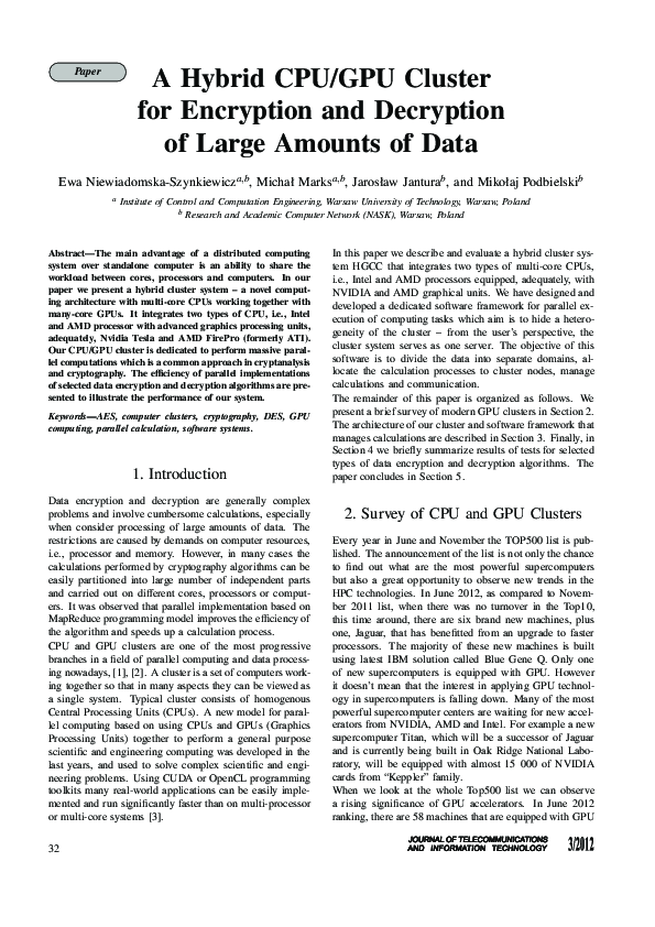 (PDF) A Hybrid CPU/GPU Cluster for Encryption and Decryption of Large ...