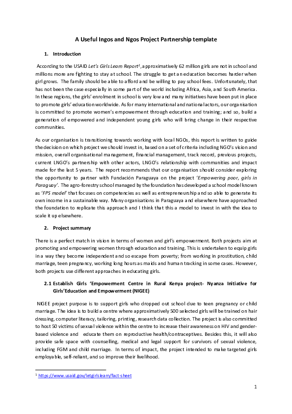 Pdf A Useful Ingos And Ngos Project Partnership Template