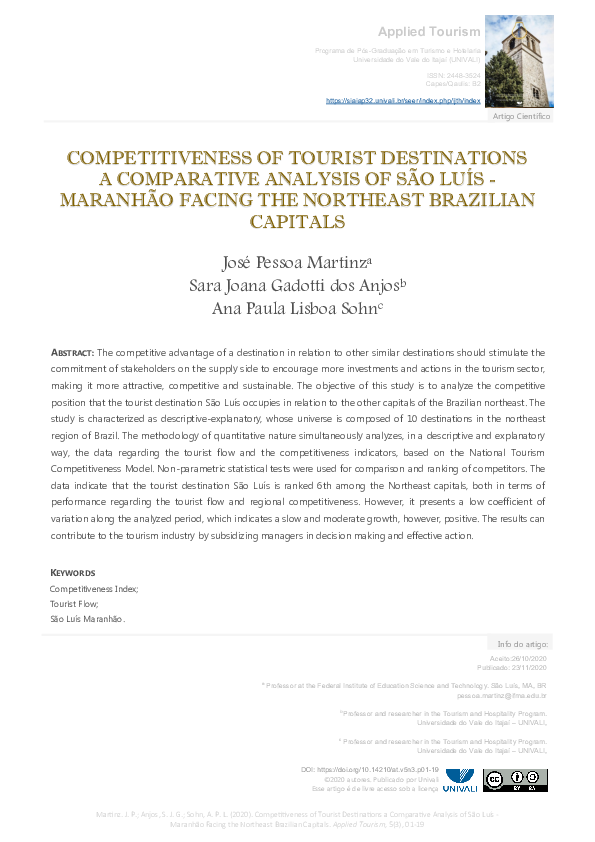 (PDF) Competitiveness of Tourist Destinations a Comparative Analysis of ...