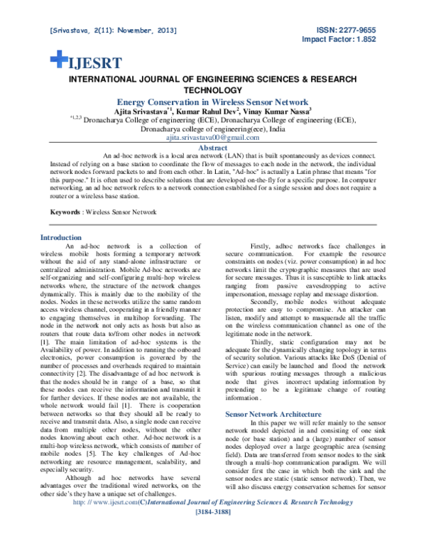 (PDF) Energy Conservation in Wireless Sensor Network