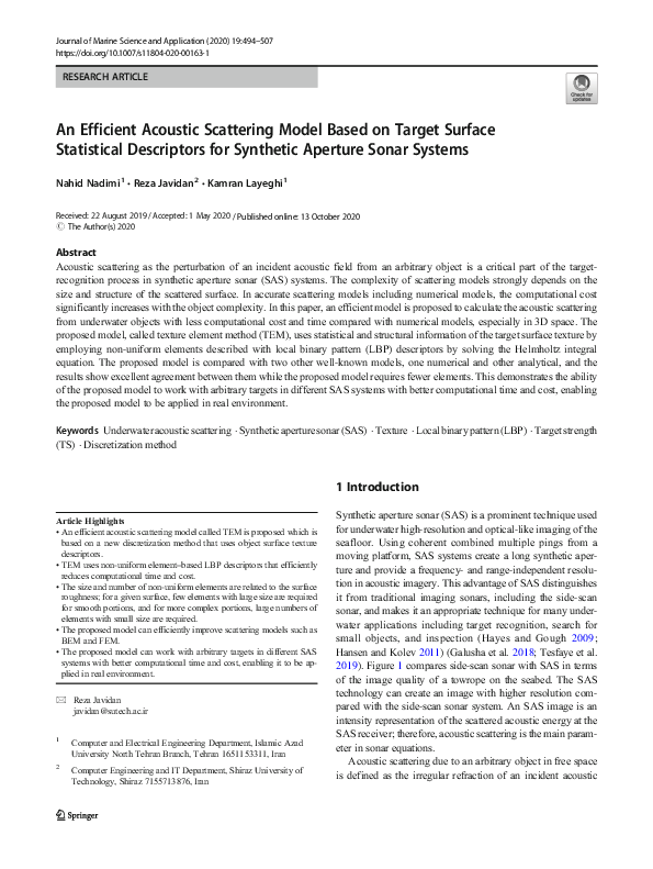 (PDF) An Efficient Acoustic Scattering Model Based on Target Surface ...
