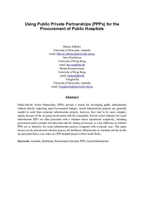 (PDF) Using Public Private Partnerships (PPPs) for the Procurement of ...