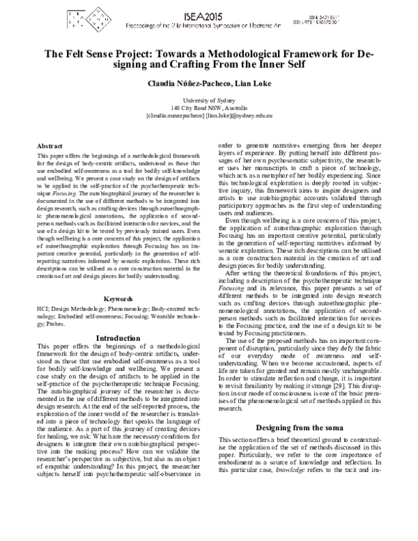 (PDF) The Felt Sense Project : Towards a Methodological Framework for ...