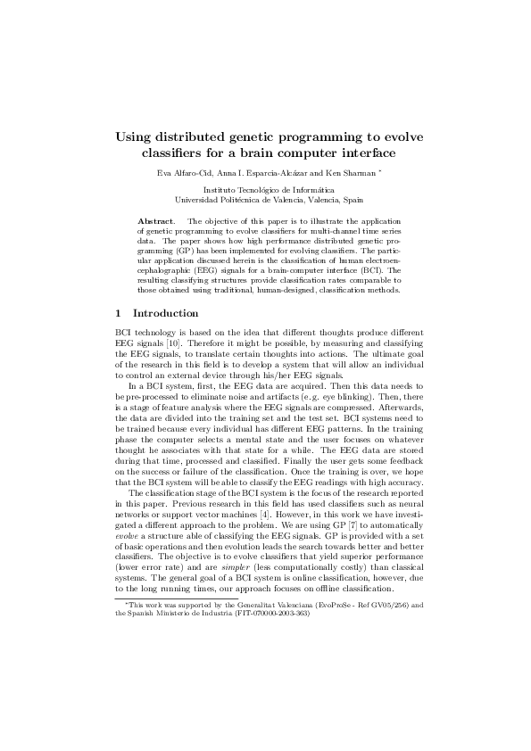 (PDF) Using distributed genetic programming to evolve classifiers for a