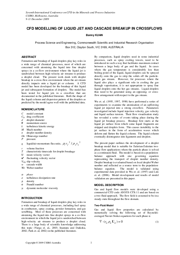 (PDF) CFD Modelling of Liquid Jet and Cascade Breakup in Crossflows