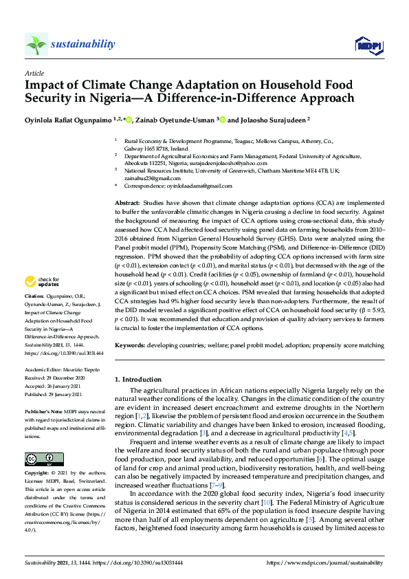 (PDF) Impact of Climate Change Adaptation on Household Food Security in ...