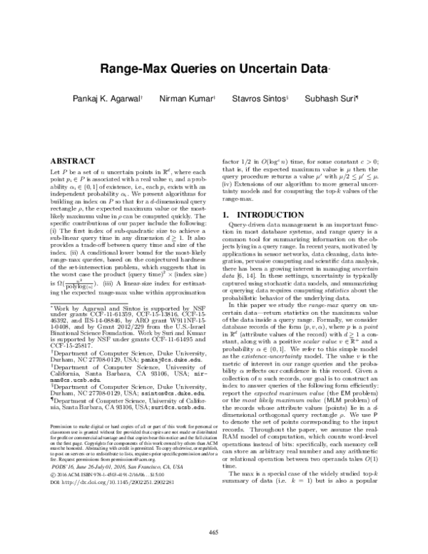 (PDF) Range-Max Queries on Uncertain Data