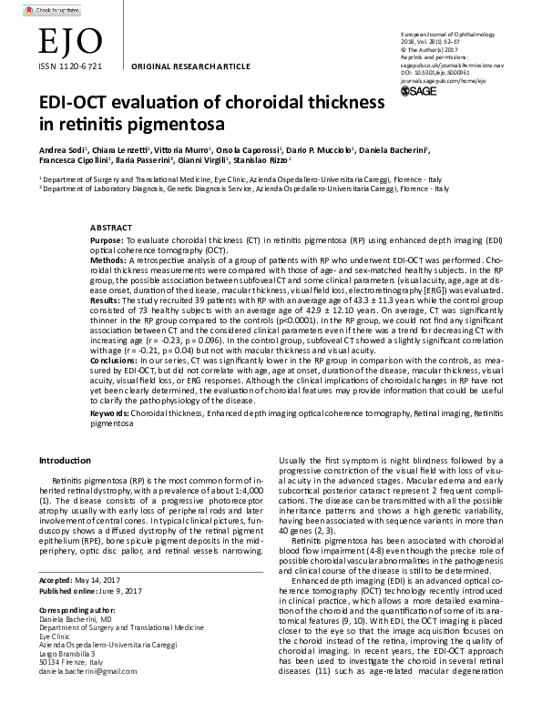 (PDF) EDI-OCT evaluation of choroidal thickness in retinitis pigmentosa