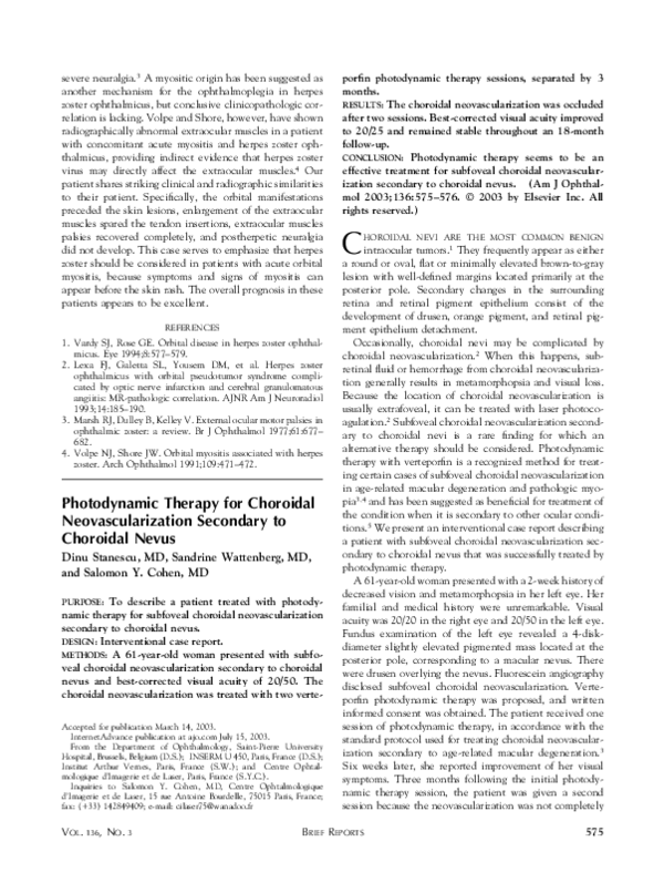 (PDF) Photodynamic therapy for choroidal neovascularization secondary ...