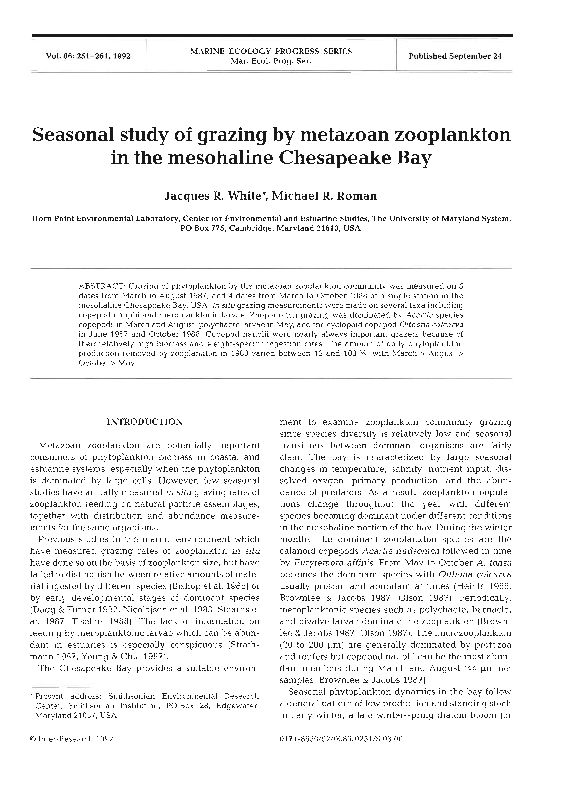 (PDF) Seasonal study of grazing by metazoan zooplankton in the ...