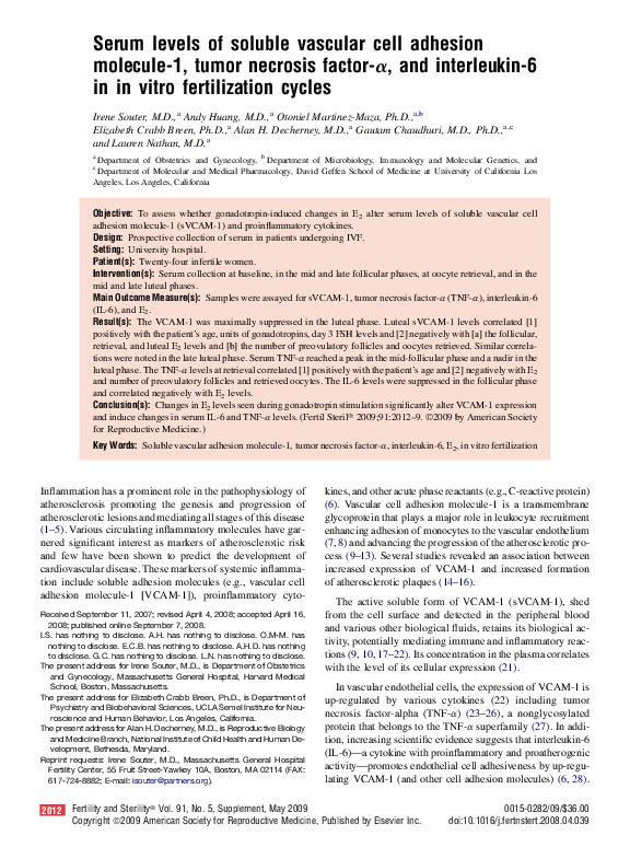 (PDF) Serum levels of soluble vascular cell adhesion molecule-1 (sVCAM ...