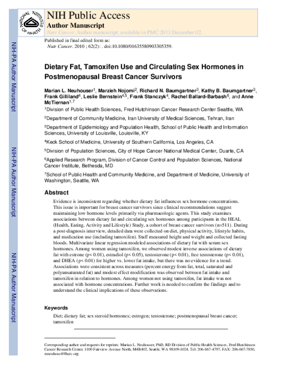 (PDF) Dietary Fat, Tamoxifen Use and Circulating Sex Hormones in ...