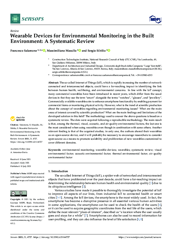 (PDF) Wearable Devices for Environmental Monitoring in the Built ...